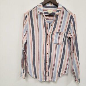 Maeve Anthropologie Womens Chatham Striped Linen‎ Button Up Top Size M Costal